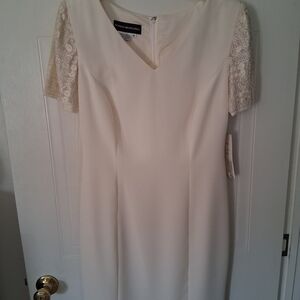 Donna Morgan Cream Lace Sleeve Midi Dress